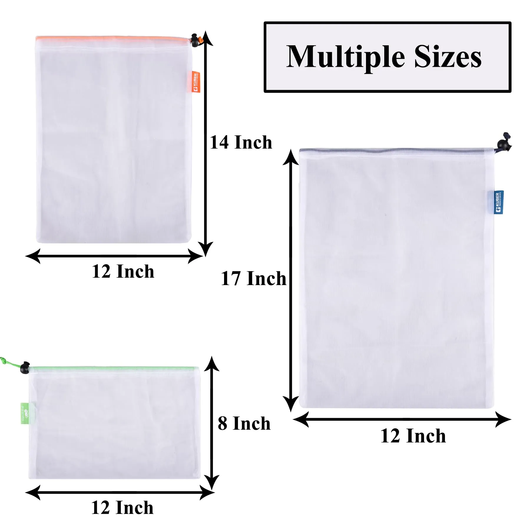 Kuber Industries Mesh Storage Bag | Reusable Mesh Bags | Carry Bags for Fruits-Vegetables-Toys-Groceries | 8 Small-8 Medium-8 Large Travel Storage Bags | 24 Piece Set | White