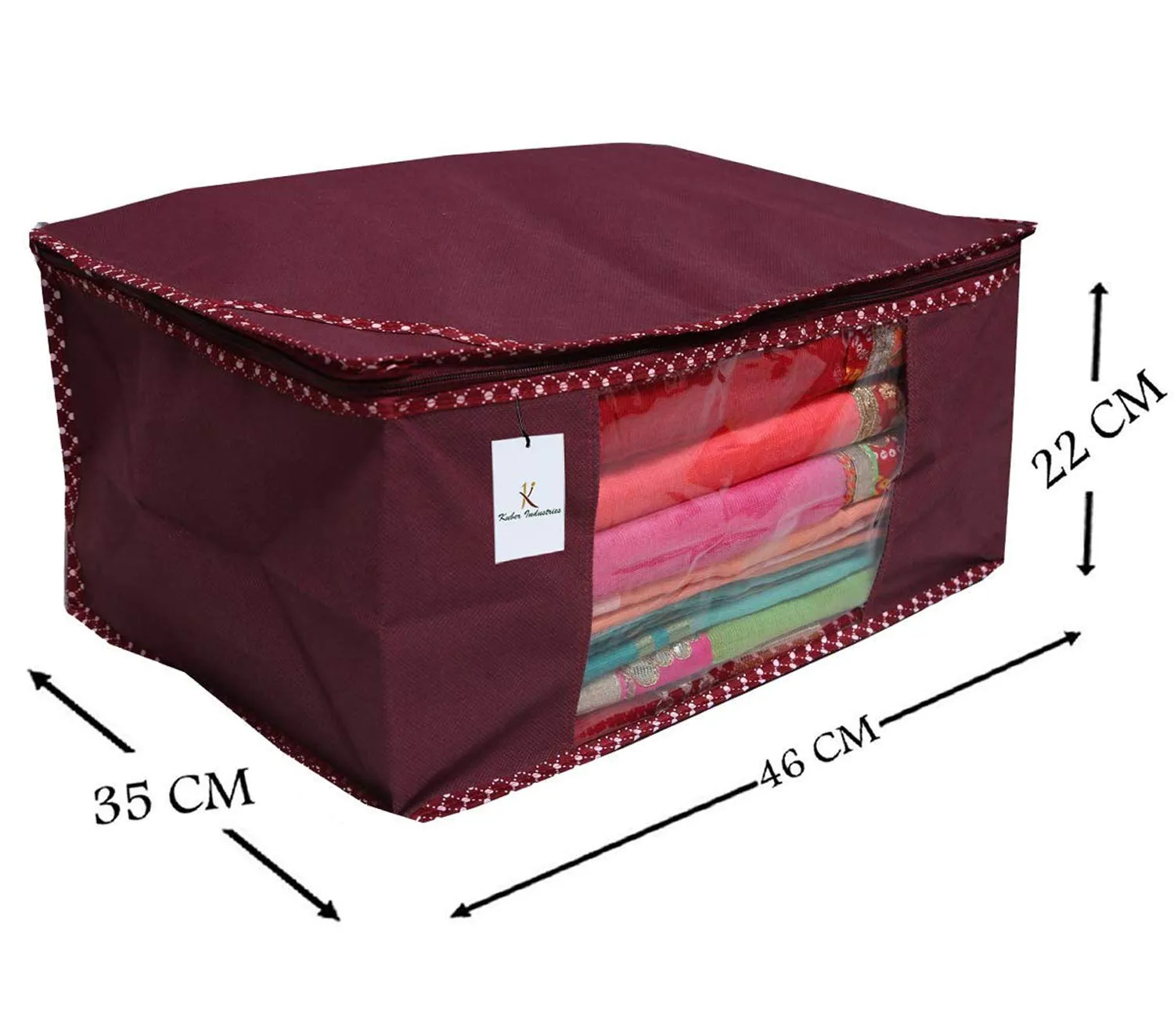 Kuber Industries Polyester Saree Covers With Zip|Clothes Storage Bag|Garment Bag For Travel, Wedding, Storage|Extra Large|Pack Of 3|Maroon