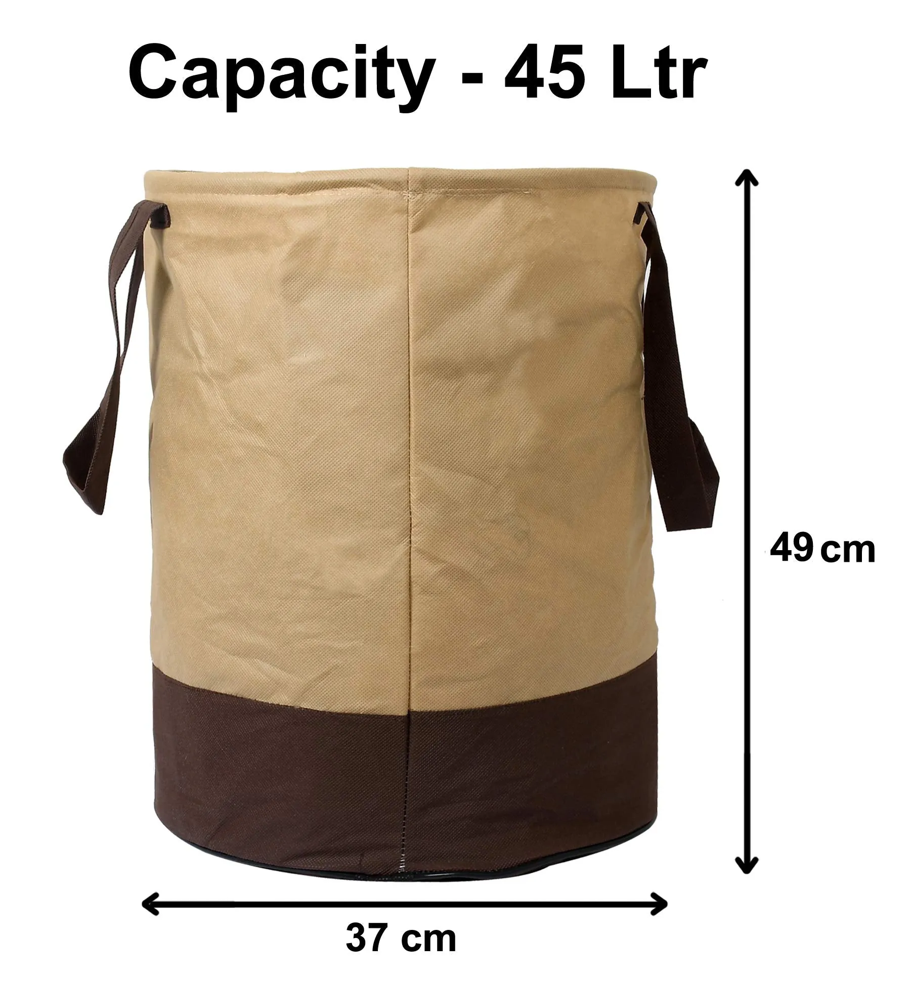 Kuber Industries Waterproof Round Non Wovan Laundry Bag/Hamper|Metalic Printed With Handles|Foldable Bin & 45 Liter Capicity|Size 37 x 37 x 49, Pack of 1 (Beige & Brown)-KUBMART11450