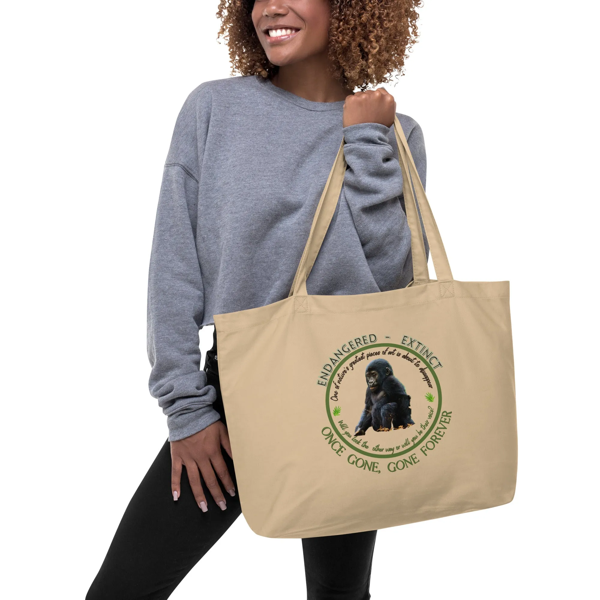 Large organic tote bag, Gorilla's Voice