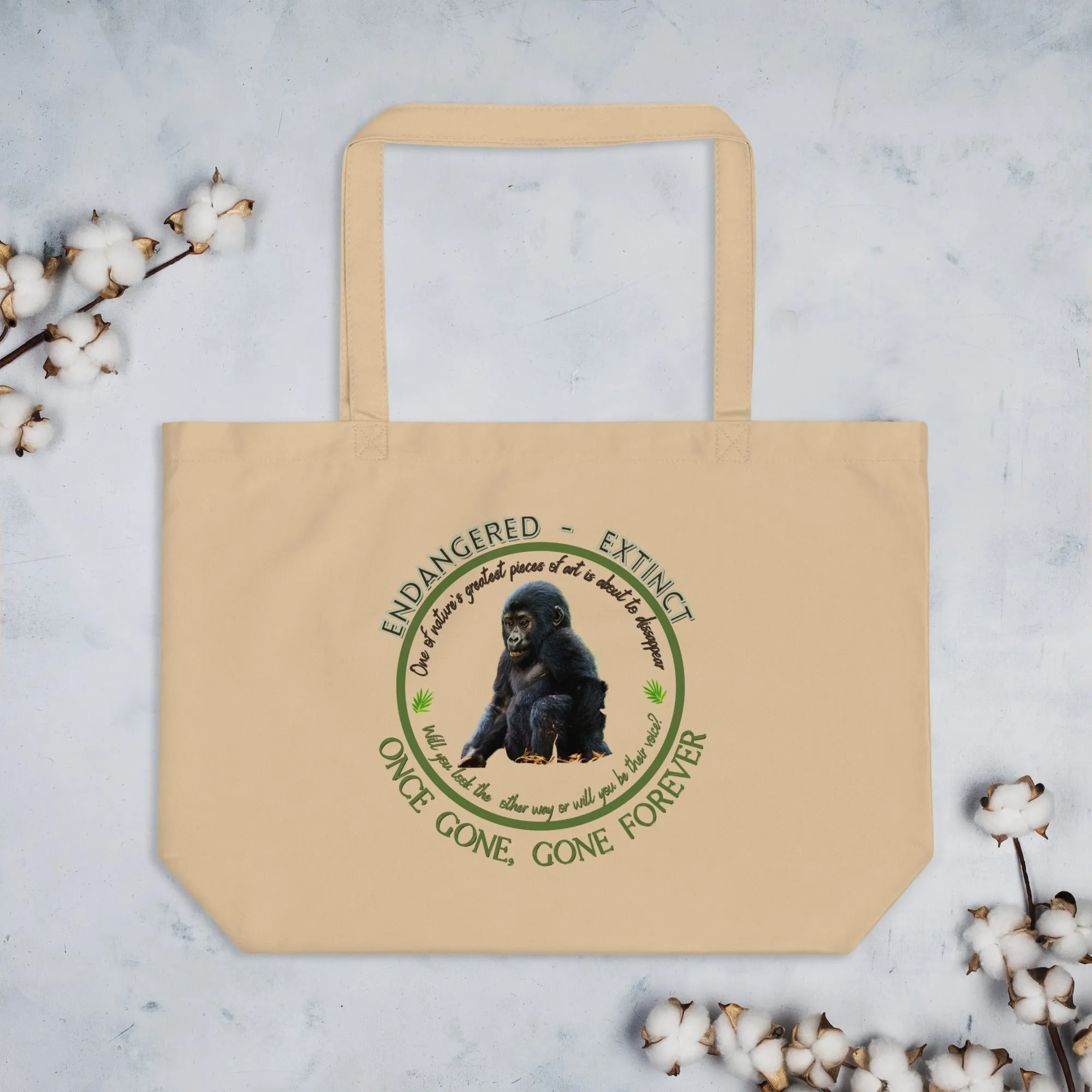 Large organic tote bag, Gorilla's Voice