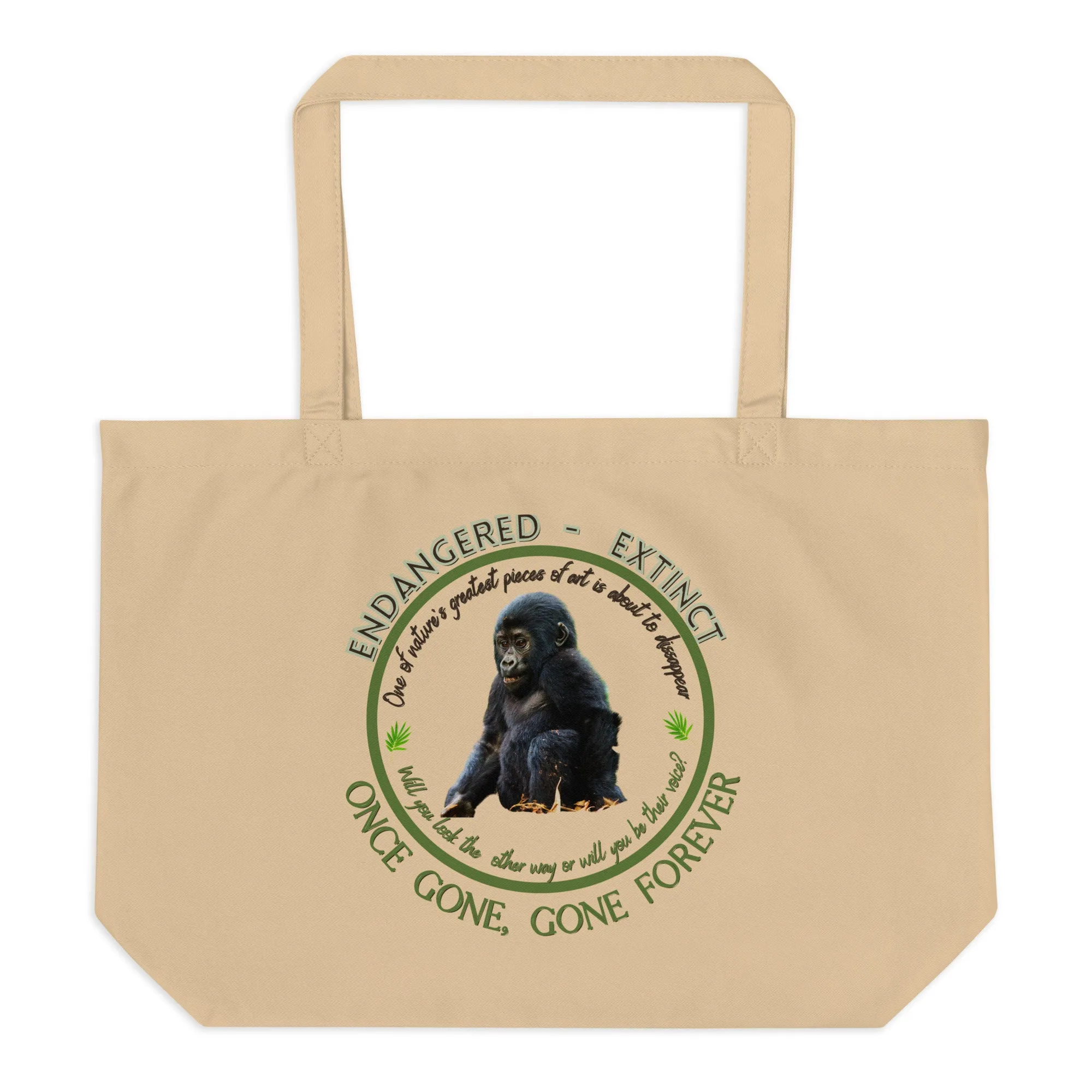 Large organic tote bag, Gorilla's Voice