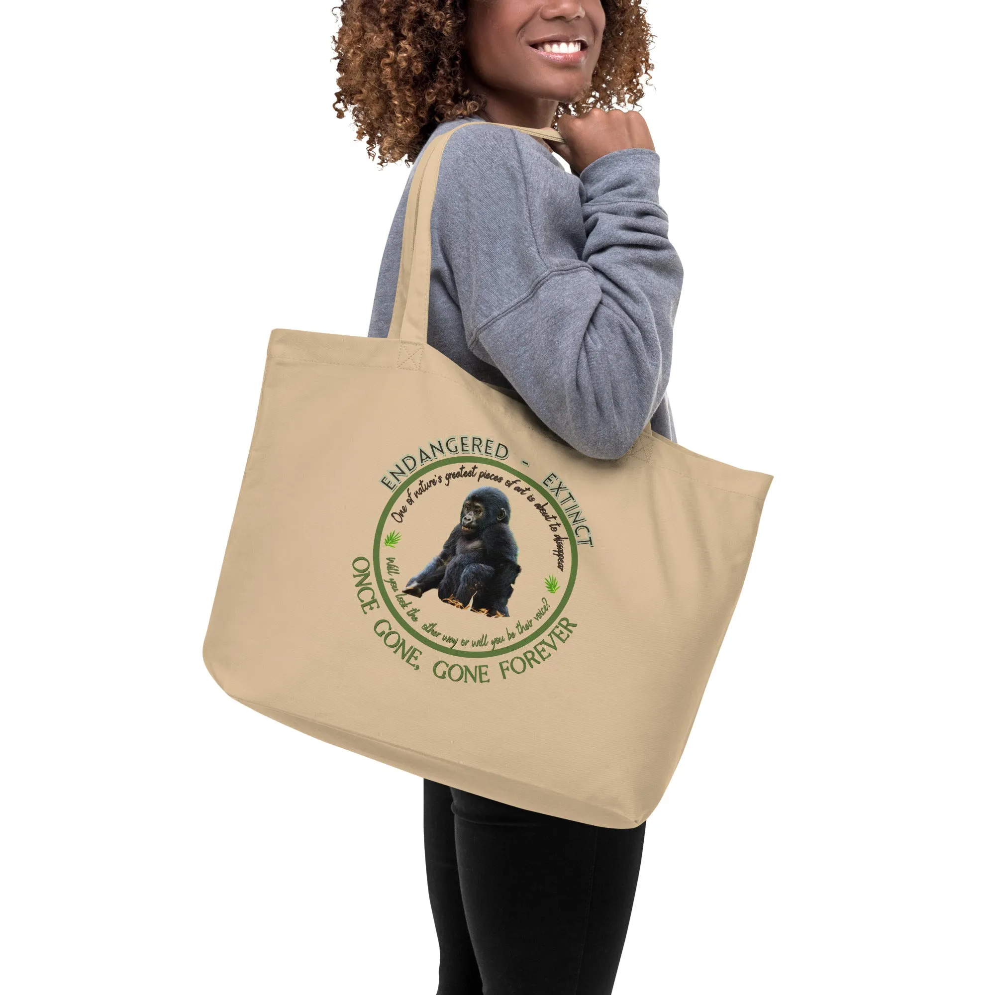 Large organic tote bag, Gorilla's Voice