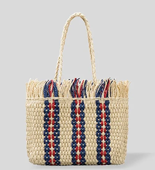 Large Striped Raffia Square Shopping Tote Bags