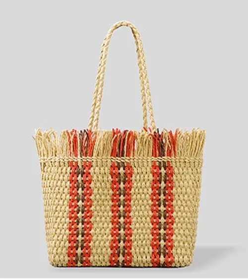 Large Striped Raffia Square Shopping Tote Bags