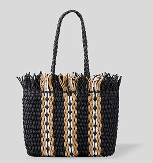 Large Striped Raffia Square Shopping Tote Bags