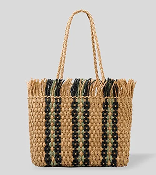 Large Striped Raffia Square Shopping Tote Bags