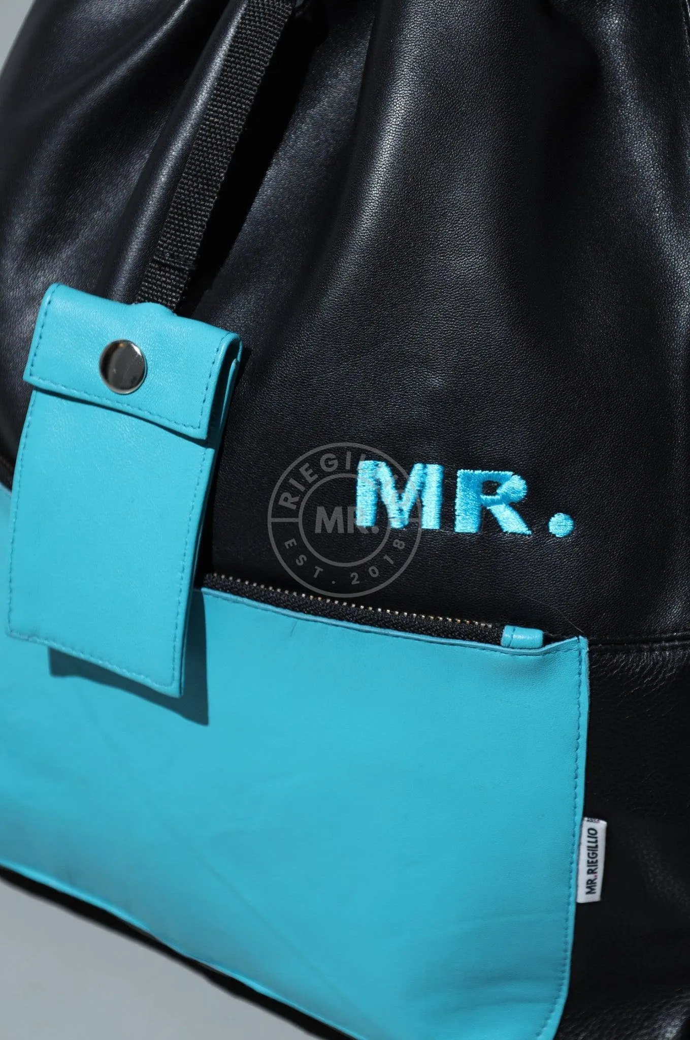 Leather Backpack Black - Light Blue Touch