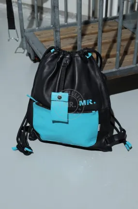 Leather Backpack Black - Light Blue Touch