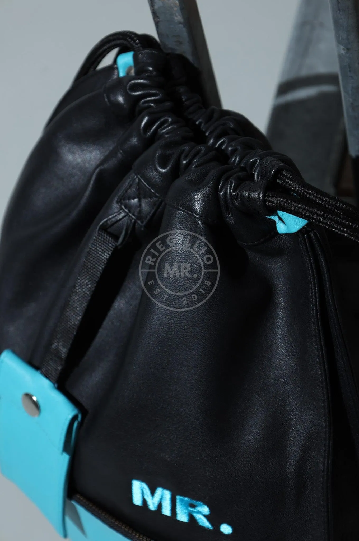 Leather Backpack Black - Light Blue Touch