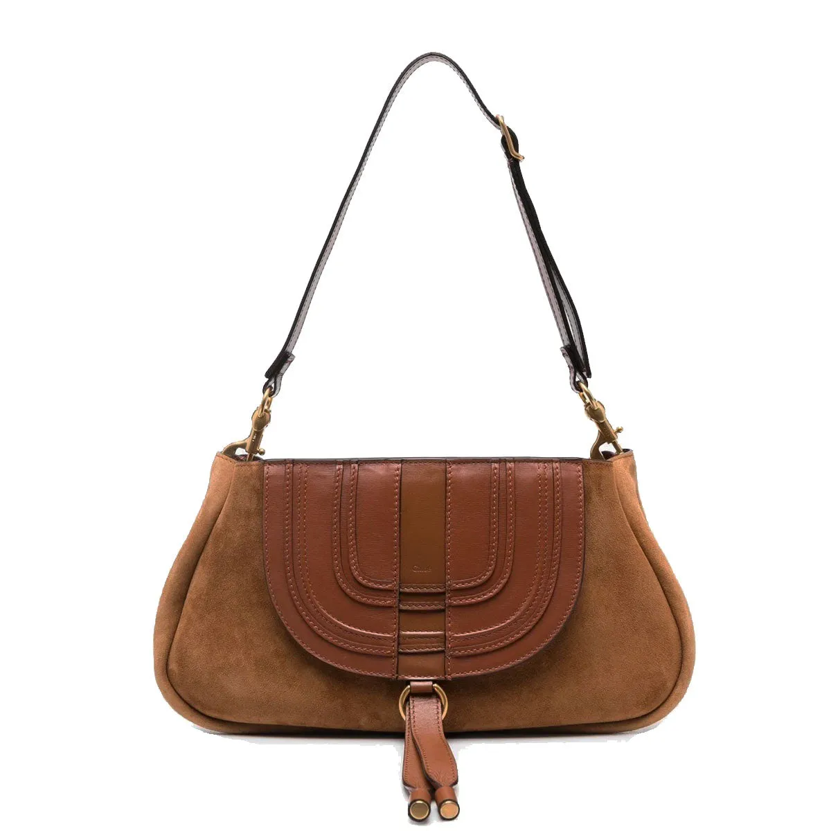 Marcie Suede Shoulder Bag, Caramel