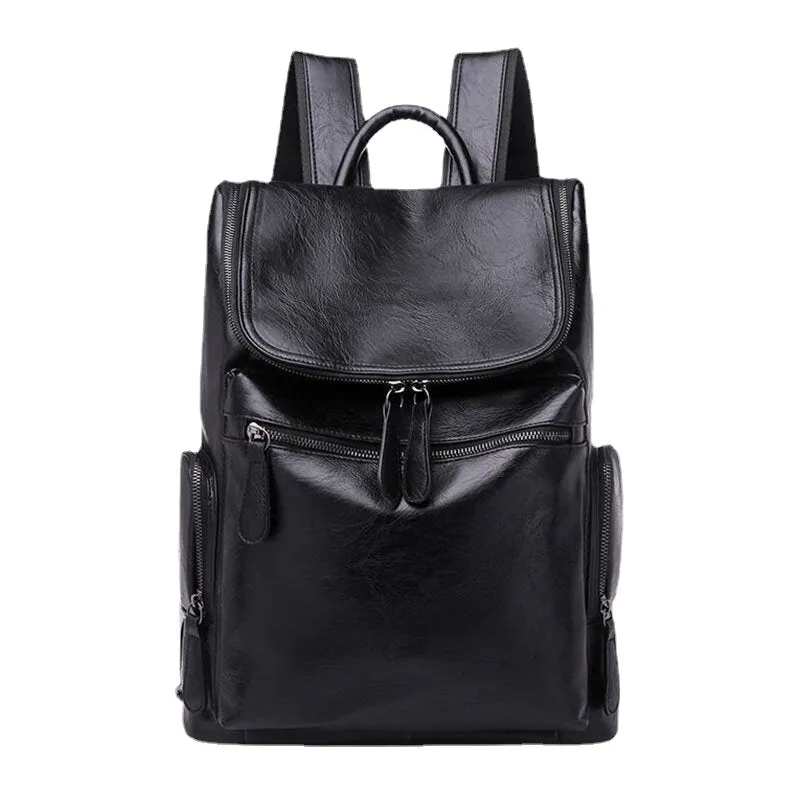 Men PU Leather Lightweight Waterproof Multi-pocket Backpack Retro 14 Inch Laptop Bag Shoulder Student