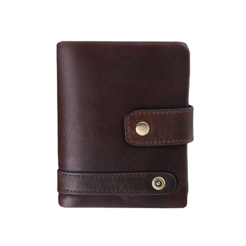 Men RFID Genuine Leather Anti-theft Multi-card Slots Retro Coin Wallet Foldable Card Holder Wallet