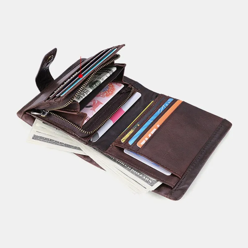 Men RFID Genuine Leather Anti-theft Multi-card Slots Retro Coin Wallet Foldable Card Holder Wallet