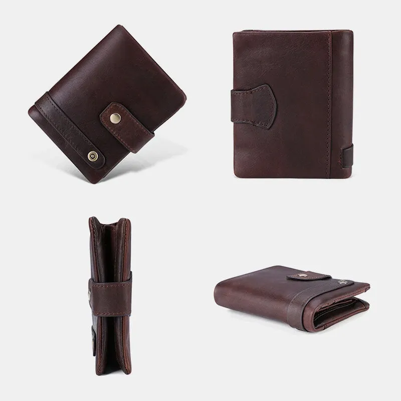 Men RFID Genuine Leather Anti-theft Multi-card Slots Retro Coin Wallet Foldable Card Holder Wallet