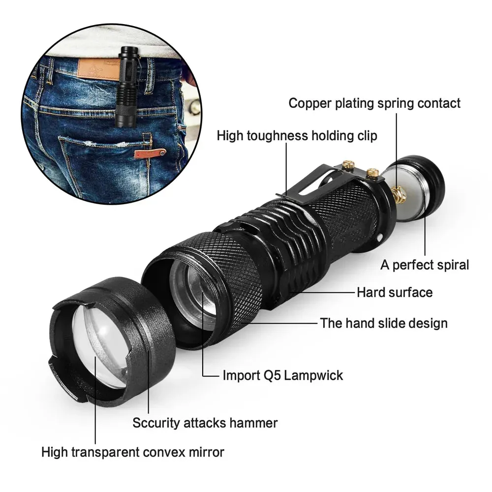 Mini Brightest Led Tactical Flashlights Powerful LED Torch Camping Hunting Fishing Light Lamp Zoomable Flashlight Lantern Lights