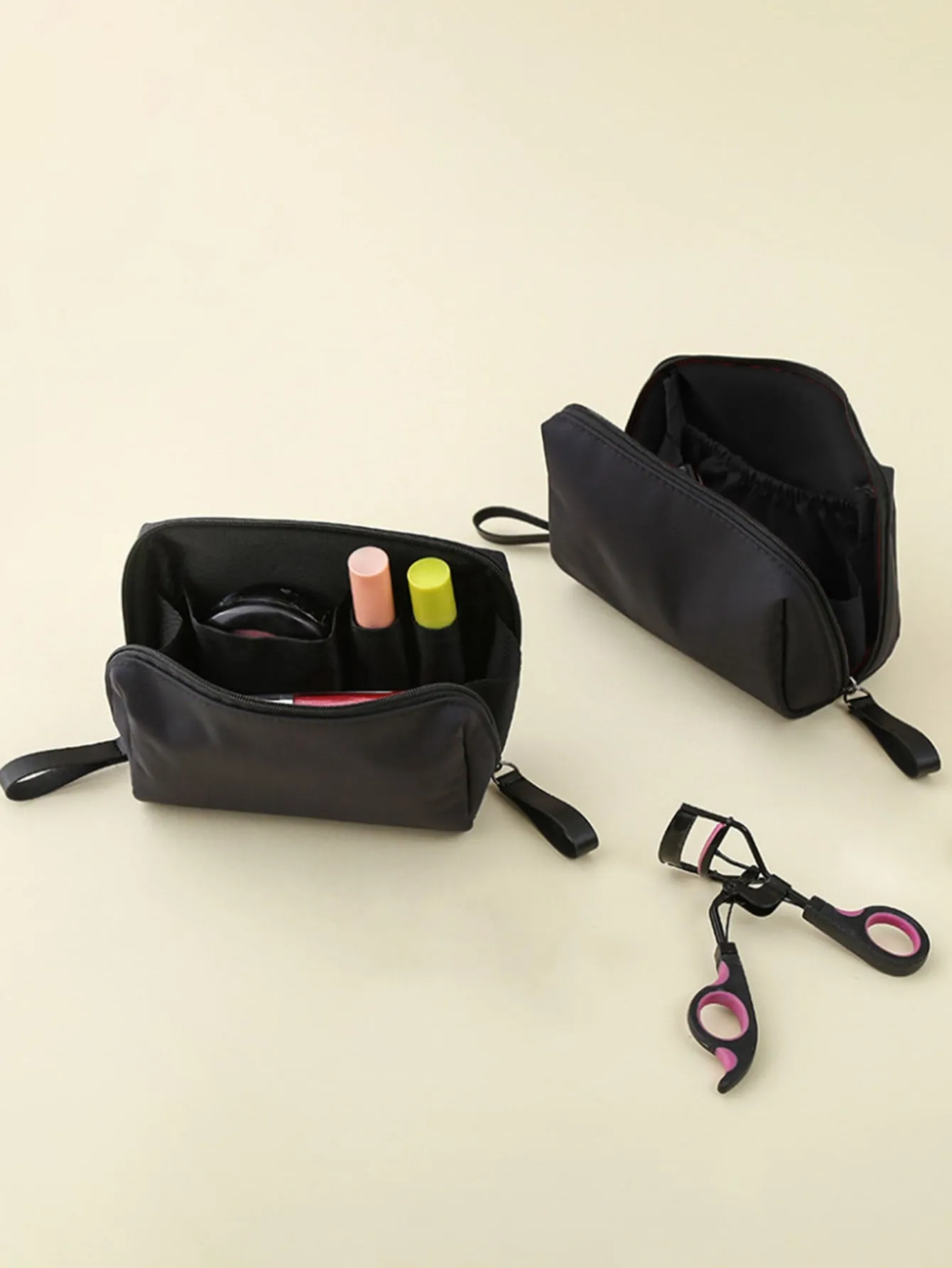 Mini Polyester Cosmetic Storage Bag Black Foldable Makeup Bag Cosmetic Organizer