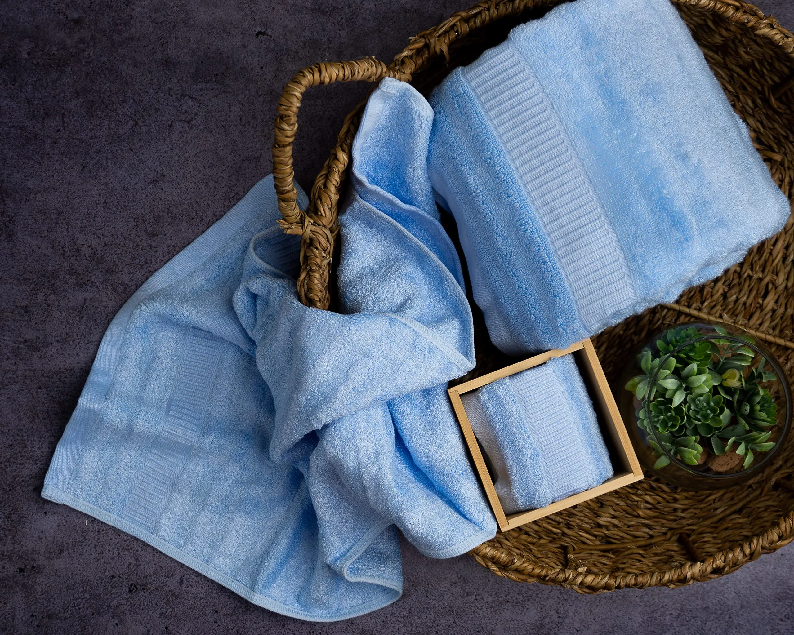 Mush Bamboo Towel: Ultra Soft, Absorbent, Eco Friendly 600 GSM 6 Pieces (2 Bath, 2 Hand, 2 Face) (Navy & Sky)