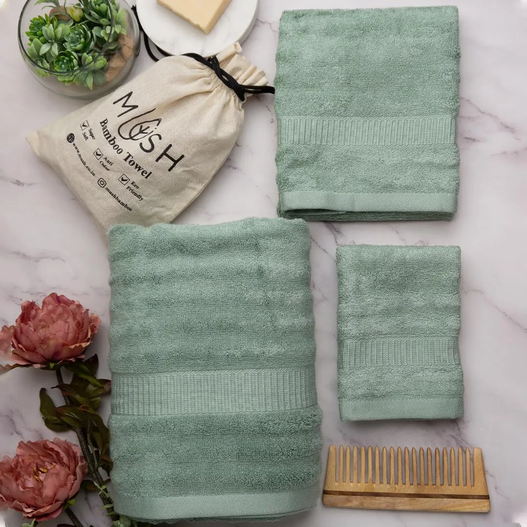 Mush Bamboo Towels Set | Ultra Soft, Absorbent and Antimicrobial 600 GSM (4 Bath Towel, 4 Hand Towel and 4 Face Towel) Perfect for Daily Use and Gifting (Olive, Pink, Navy, & Sky)