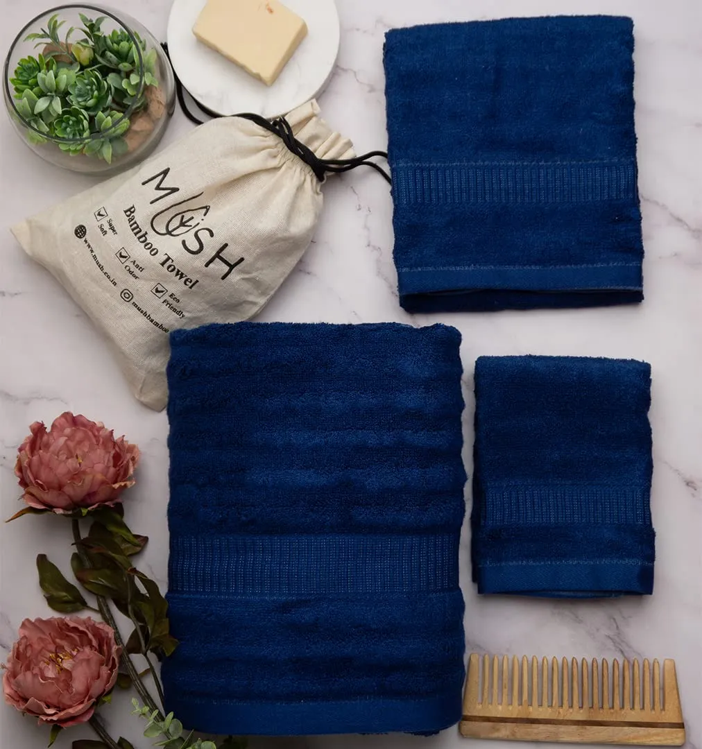 Mush Bamboo Towels Set | Ultra Soft, Absorbent and Antimicrobial 600 GSM (4 Bath Towel, 4 Hand Towel and 4 Face Towel) Perfect for Daily Use and Gifting (Olive, Pink, Navy, & Sky)