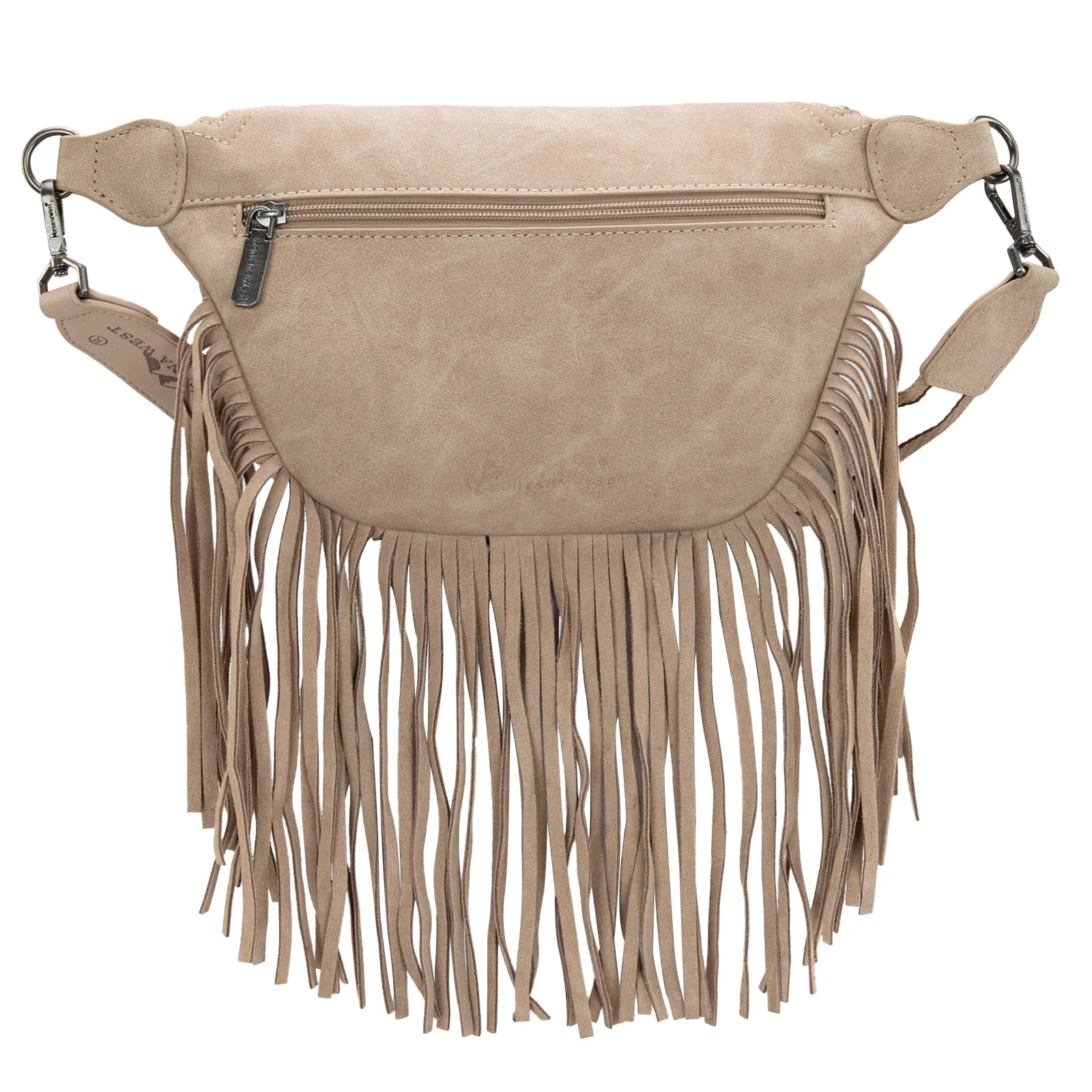 MW1276-194 Montana West Floral Tooled Fringe  Fanny Pack - Tan