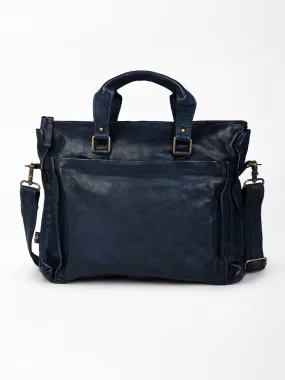 Navy Blue Leather Laptop Bag By Art N Vintage