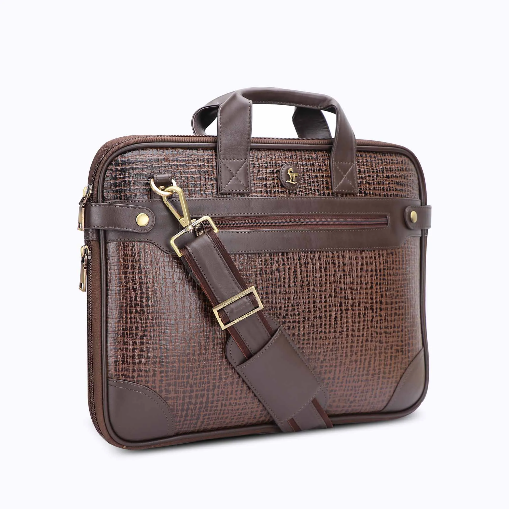 Office Folio Bag  III | Leather Portfolio Bag | 100% Genuine Leather | For Office Use | Colour - Crisscross Brown & Black