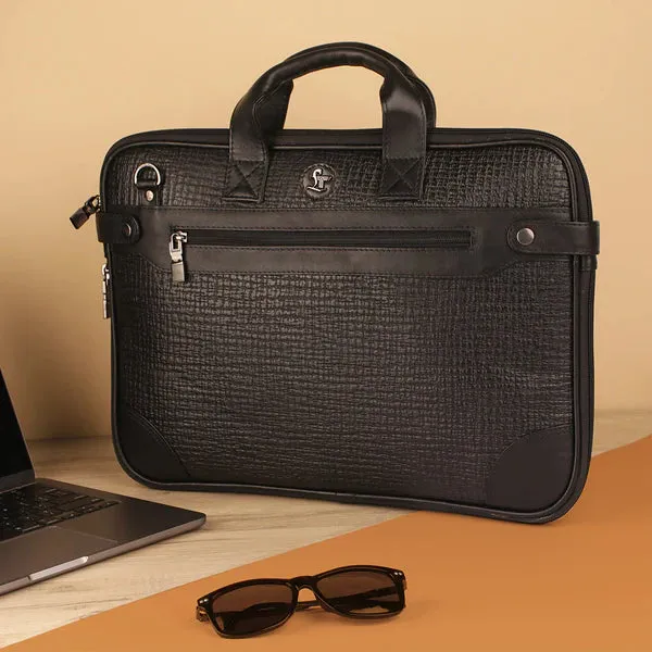 Office Folio Bag  III | Leather Portfolio Bag | 100% Genuine Leather | For Office Use | Colour - Crisscross Brown & Black