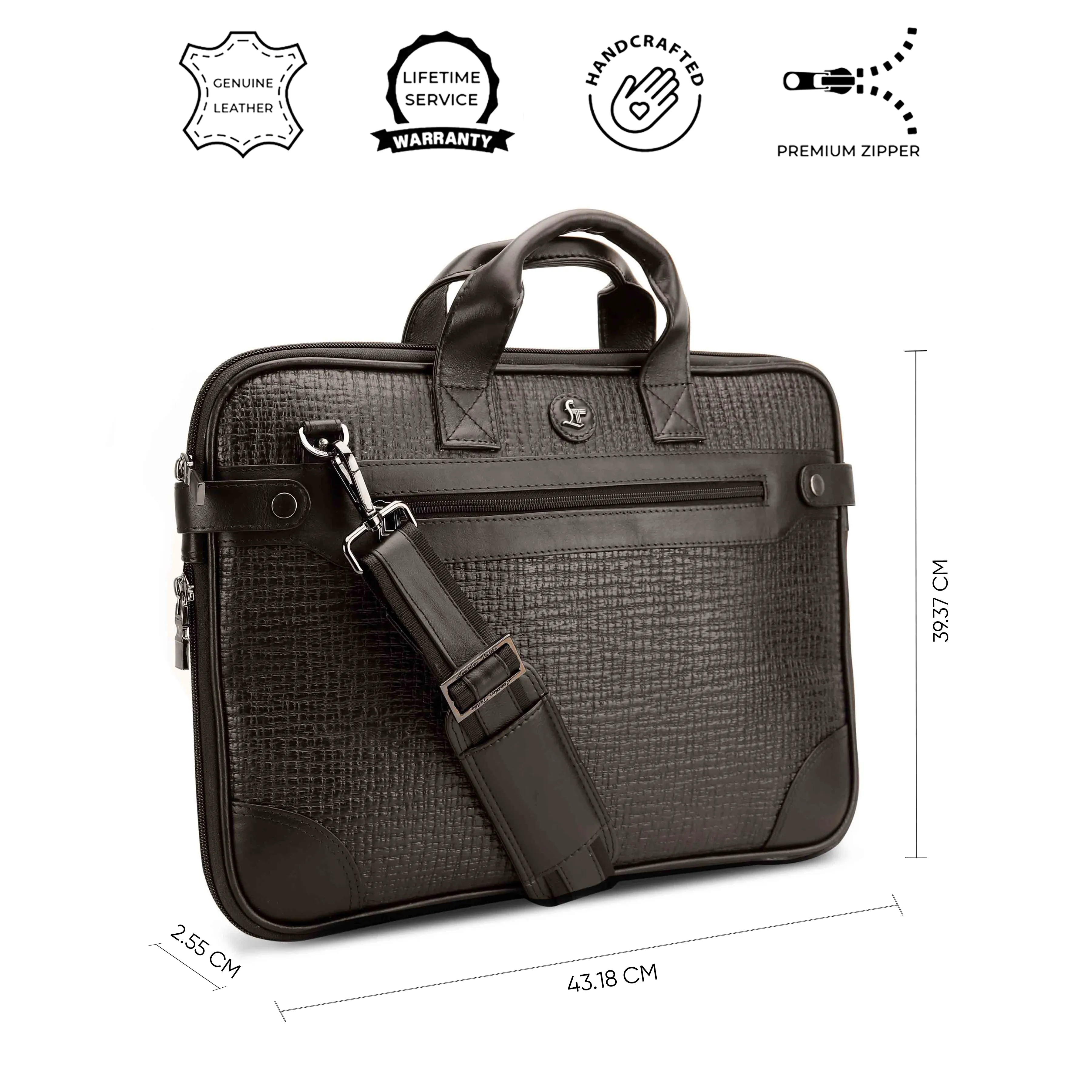 Office Folio Bag  III | Leather Portfolio Bag | 100% Genuine Leather | For Office Use | Colour - Crisscross Brown & Black