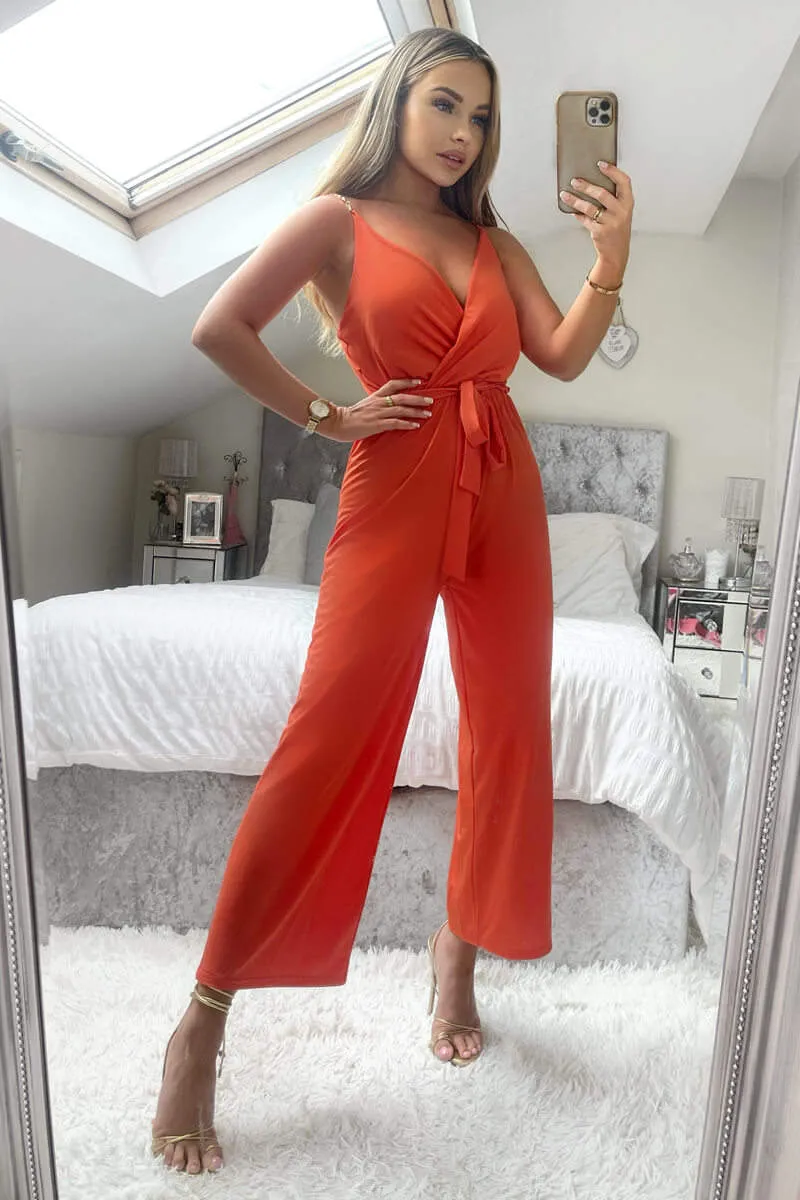 Orange Cropped Jumpsuit With Chain Straps