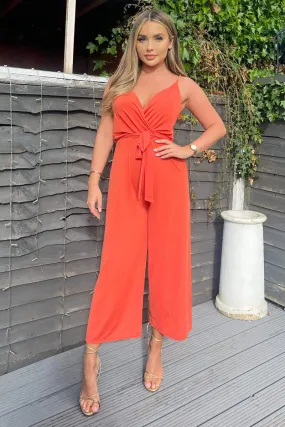 Orange Cropped Jumpsuit With Chain Straps