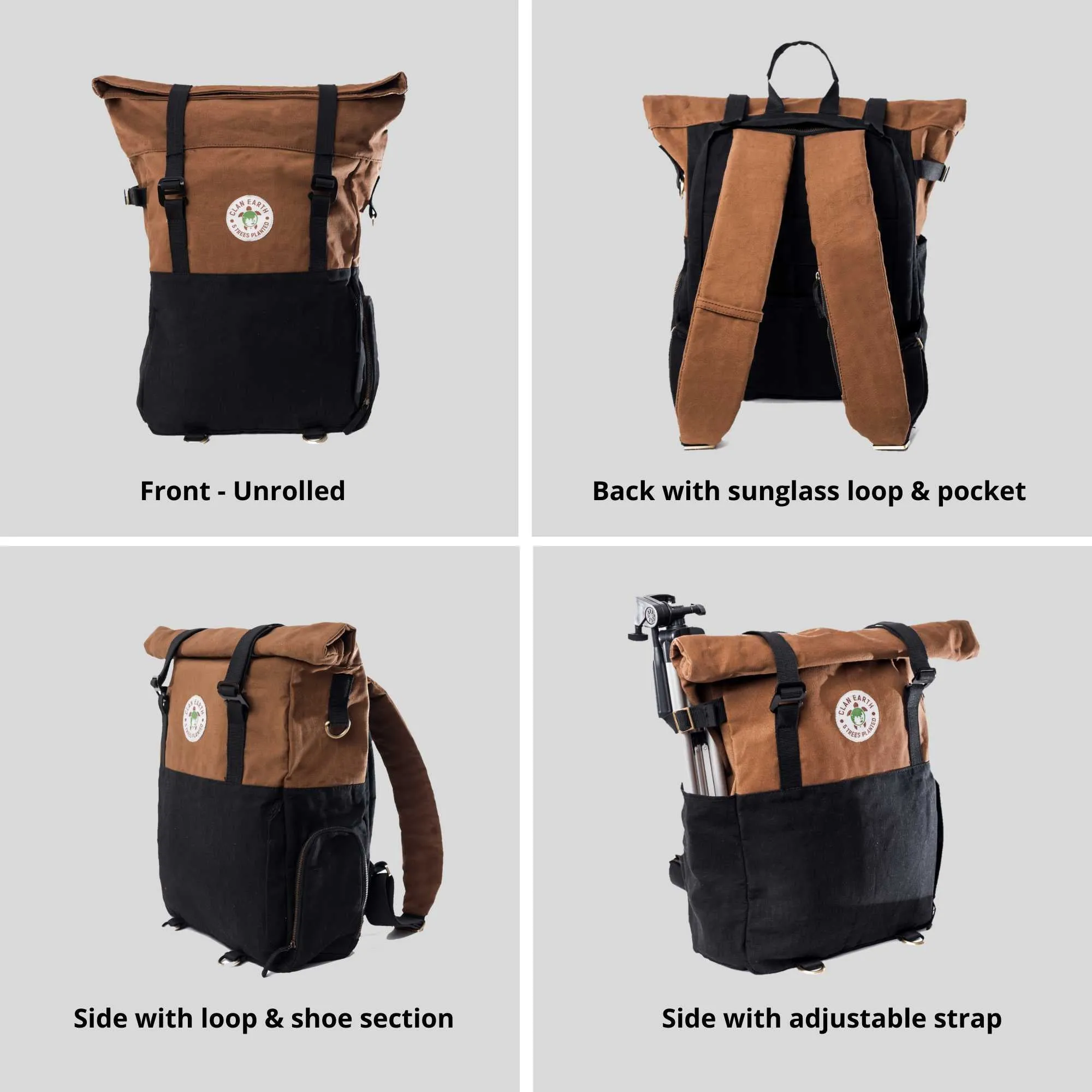 Pangolin Backpack - Camel Brown - Sustainable Eco Canvas Hyper-Functional Rolltop Travel Backpack