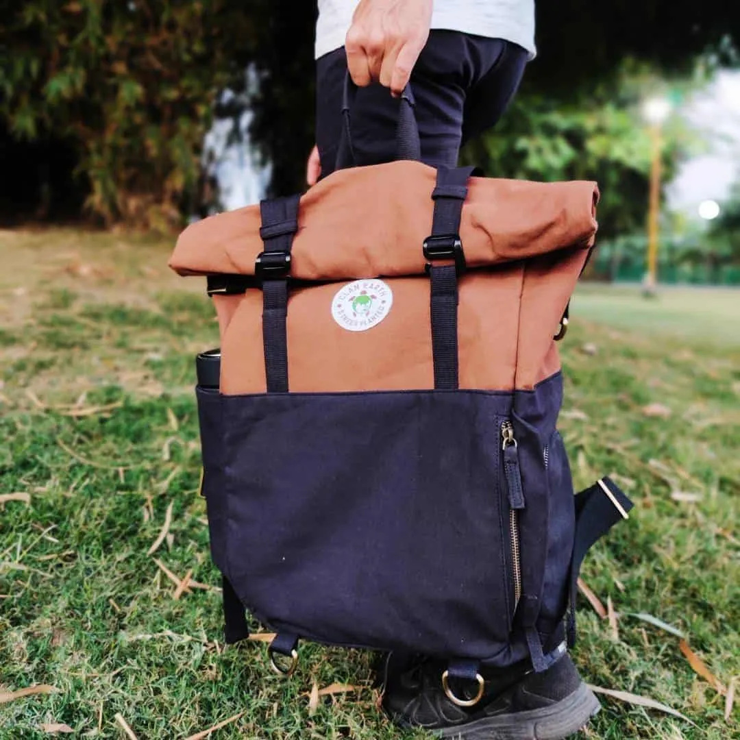 Pangolin Backpack - Camel Brown - Sustainable Eco Canvas Hyper-Functional Rolltop Travel Backpack