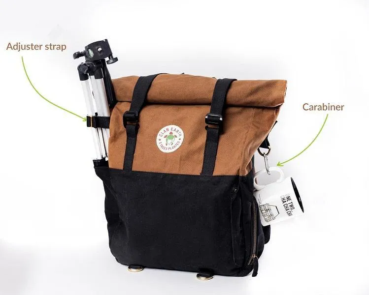 Pangolin Backpack - Camel Brown - Sustainable Eco Canvas Hyper-Functional Rolltop Travel Backpack