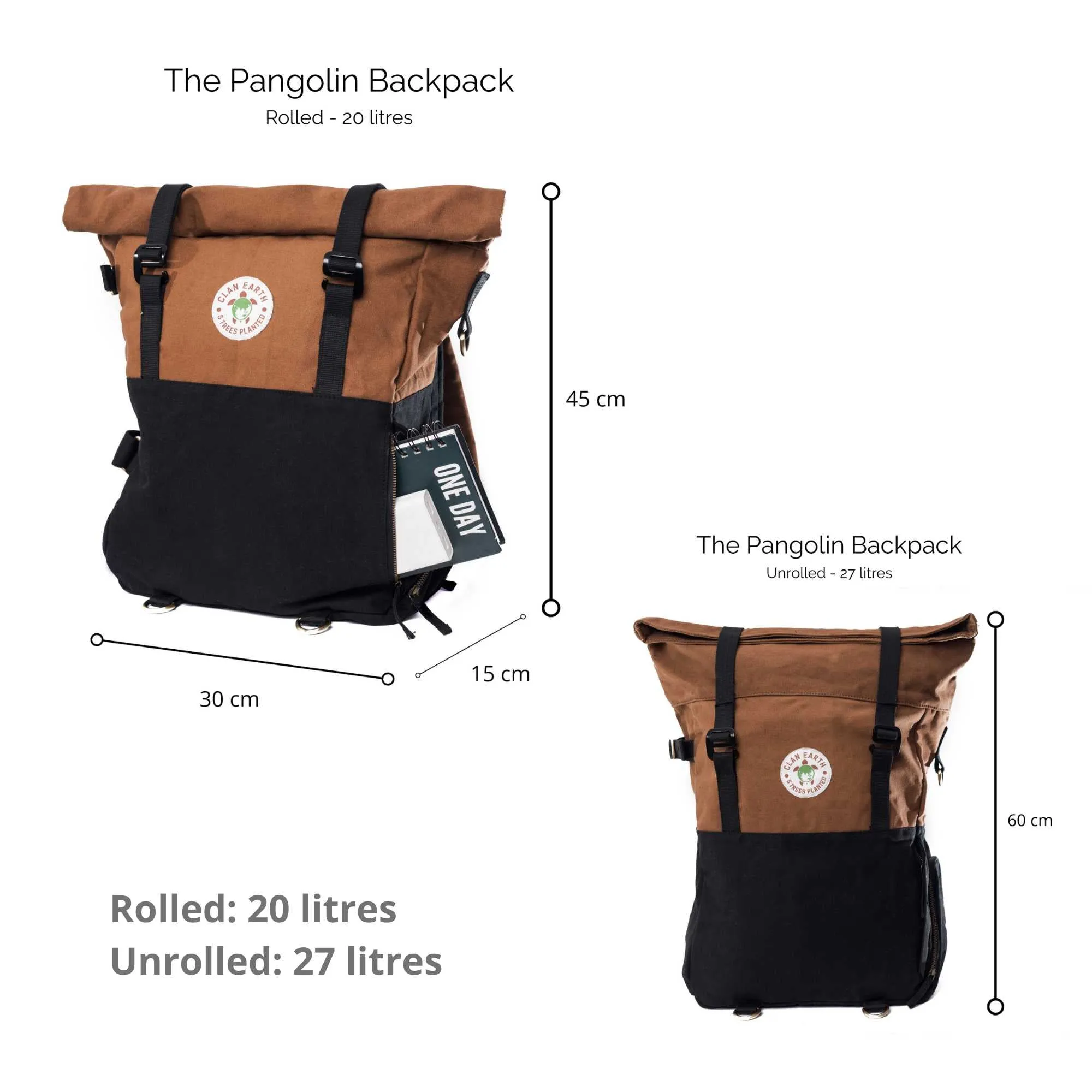 Pangolin Backpack - Camel Brown - Sustainable Eco Canvas Hyper-Functional Rolltop Travel Backpack