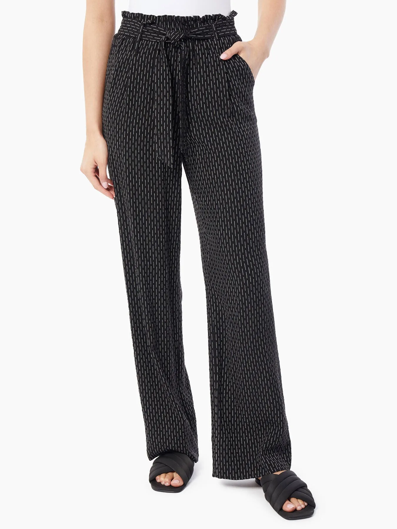 Patterned Paperbag Wide-Leg Pants