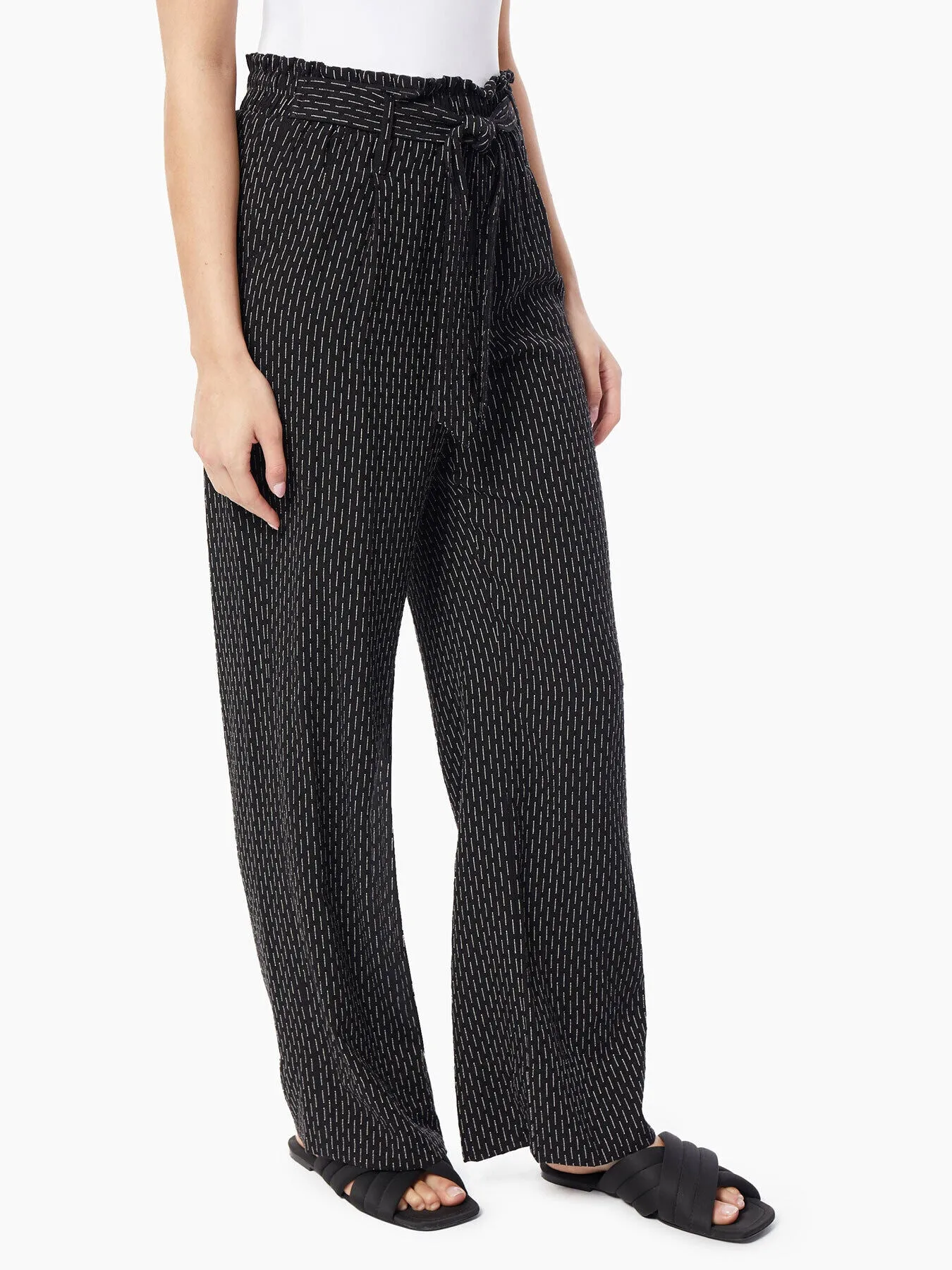 Patterned Paperbag Wide-Leg Pants