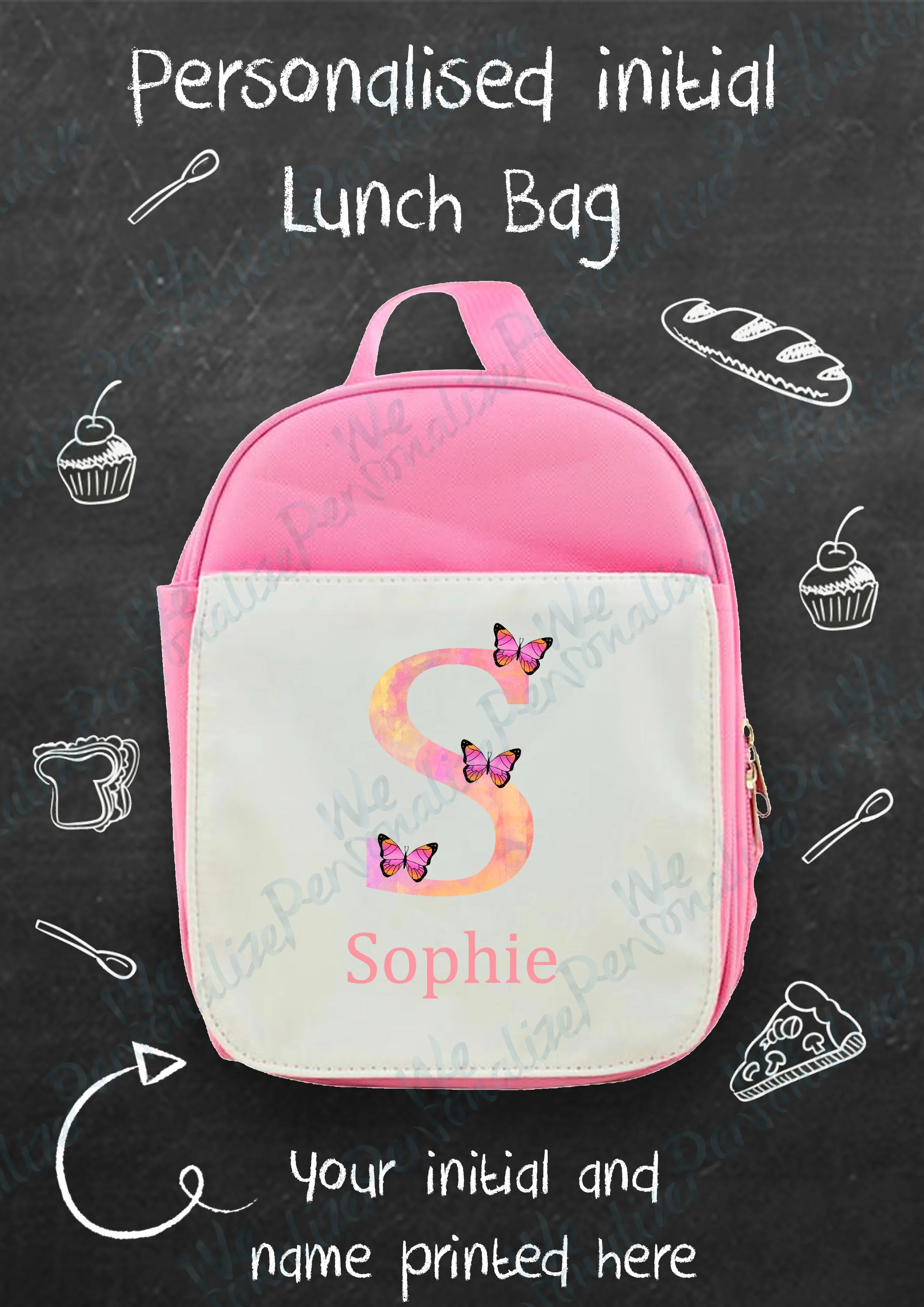 Personalised Watercolour Letter Lunch Bag