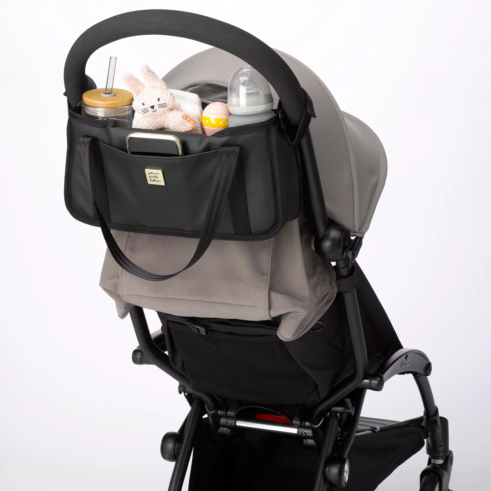 Petunia Pickle Bottom - Wander Stroller Caddy - Black Matte Leatherette