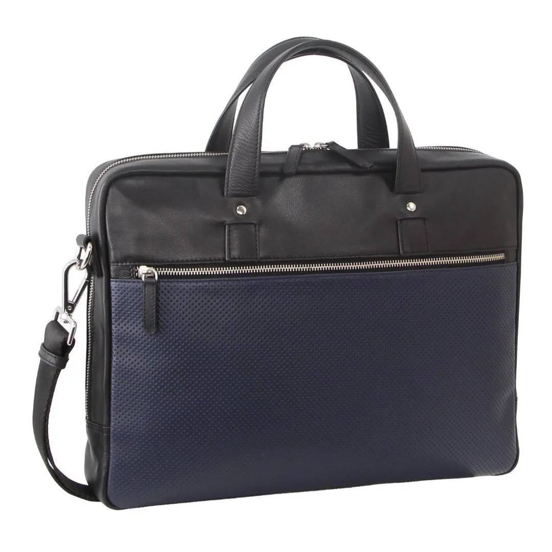 Pierre Cardin Mens Pebbled Leather 15" Laptop Bag (Black)