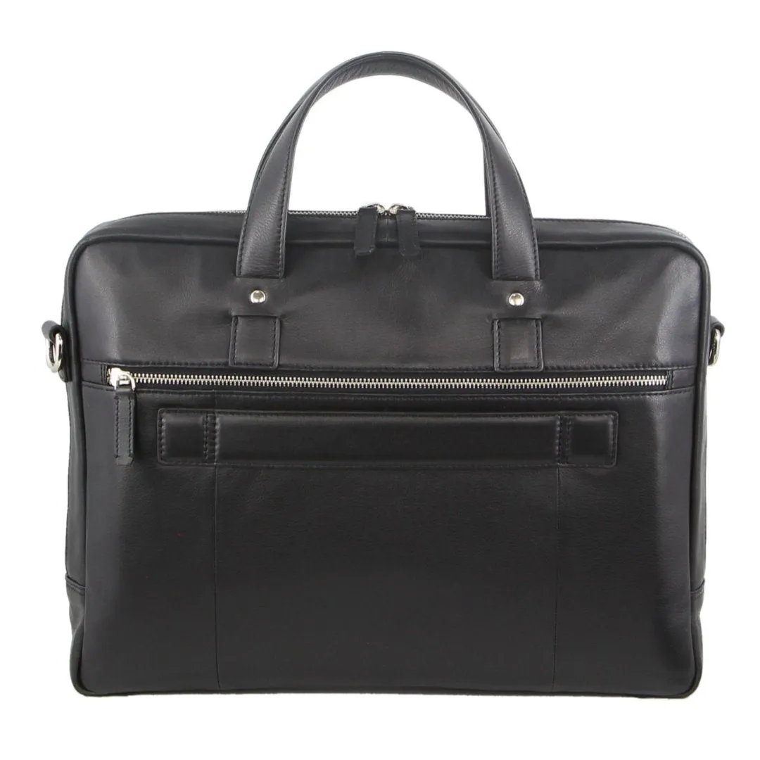 Pierre Cardin Mens Pebbled Leather 15" Laptop Bag (Black)