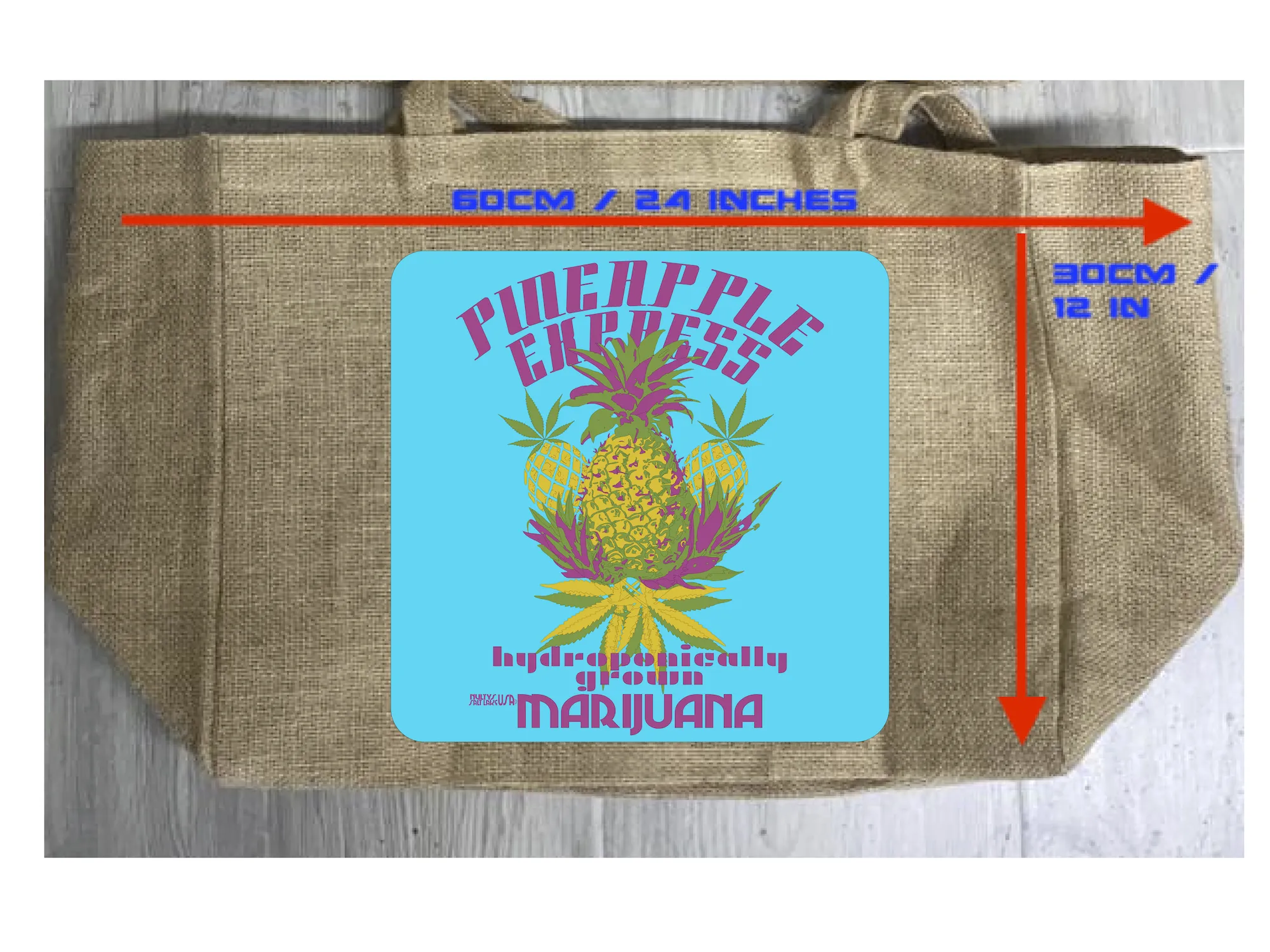 PINEAPPLE EXPRESS MARIJUANA BURLAP TOTE BAG ( sold by the piece )