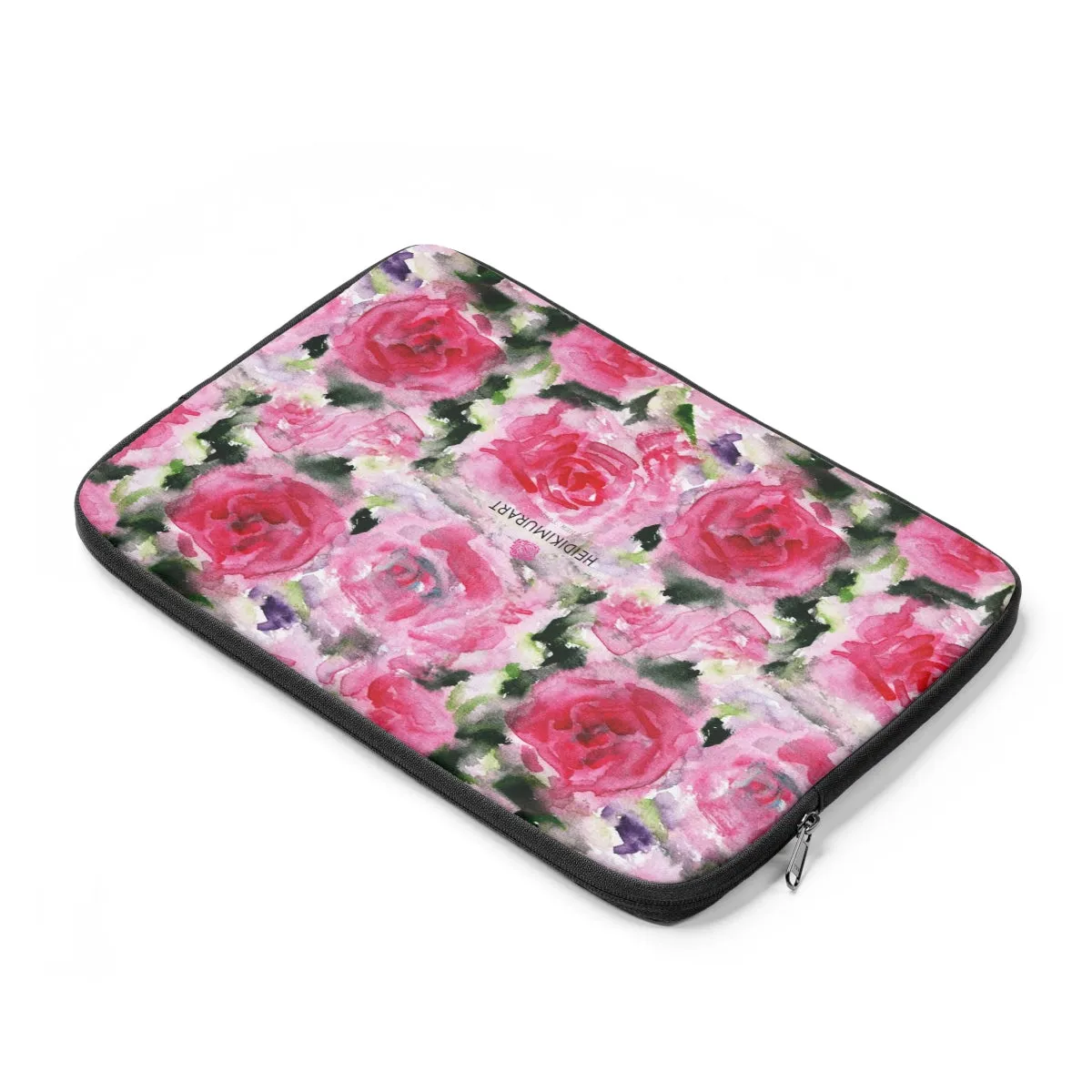 Pink Rose Floral Print 12', 13", 14" Laptop Sleeve Computer Bag Cover- Made in the USA