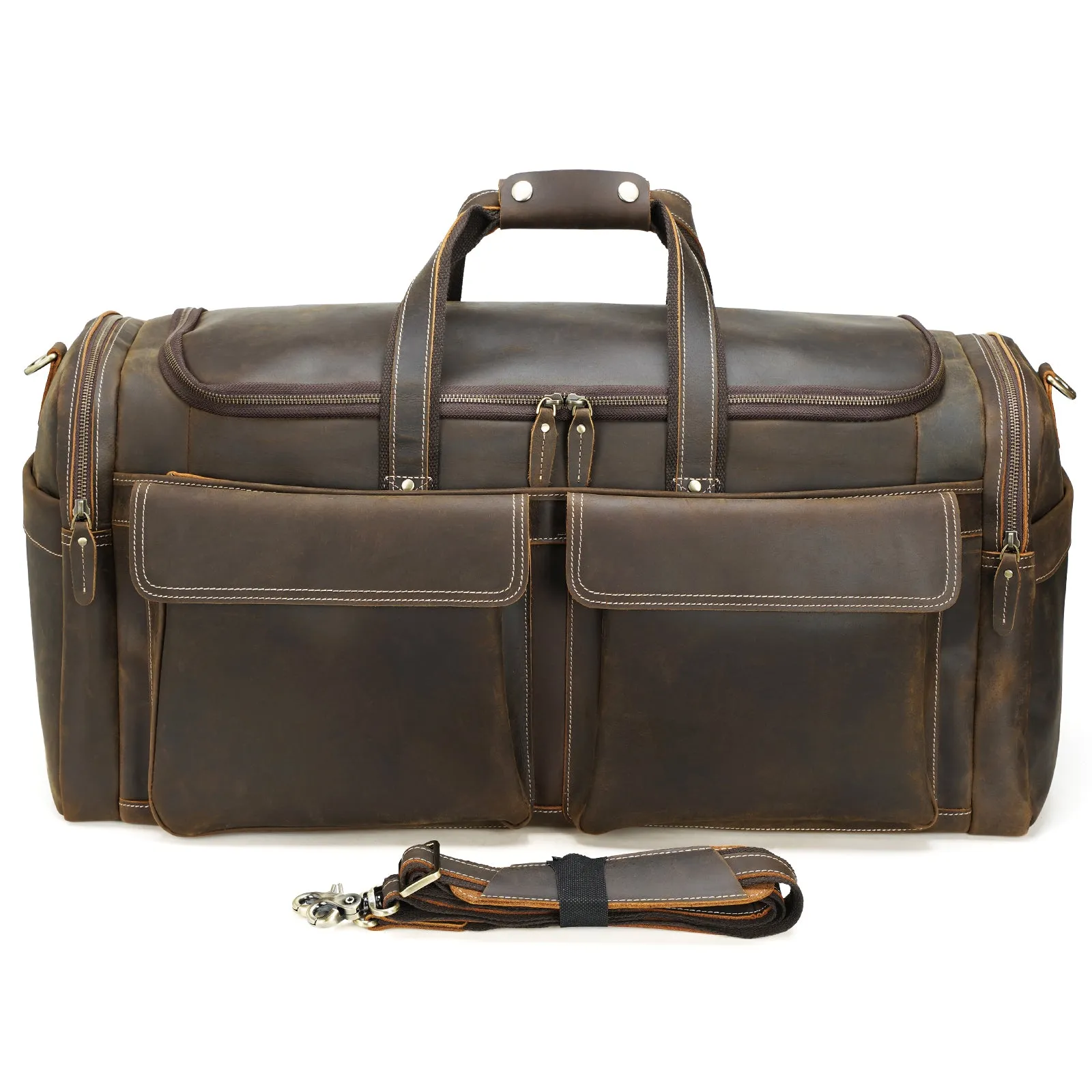 Polare 26"/30" Full Grain Cowhide Leather Large Duffle Weekender Overnight Travel Duffel Bag For Men 62L/72L