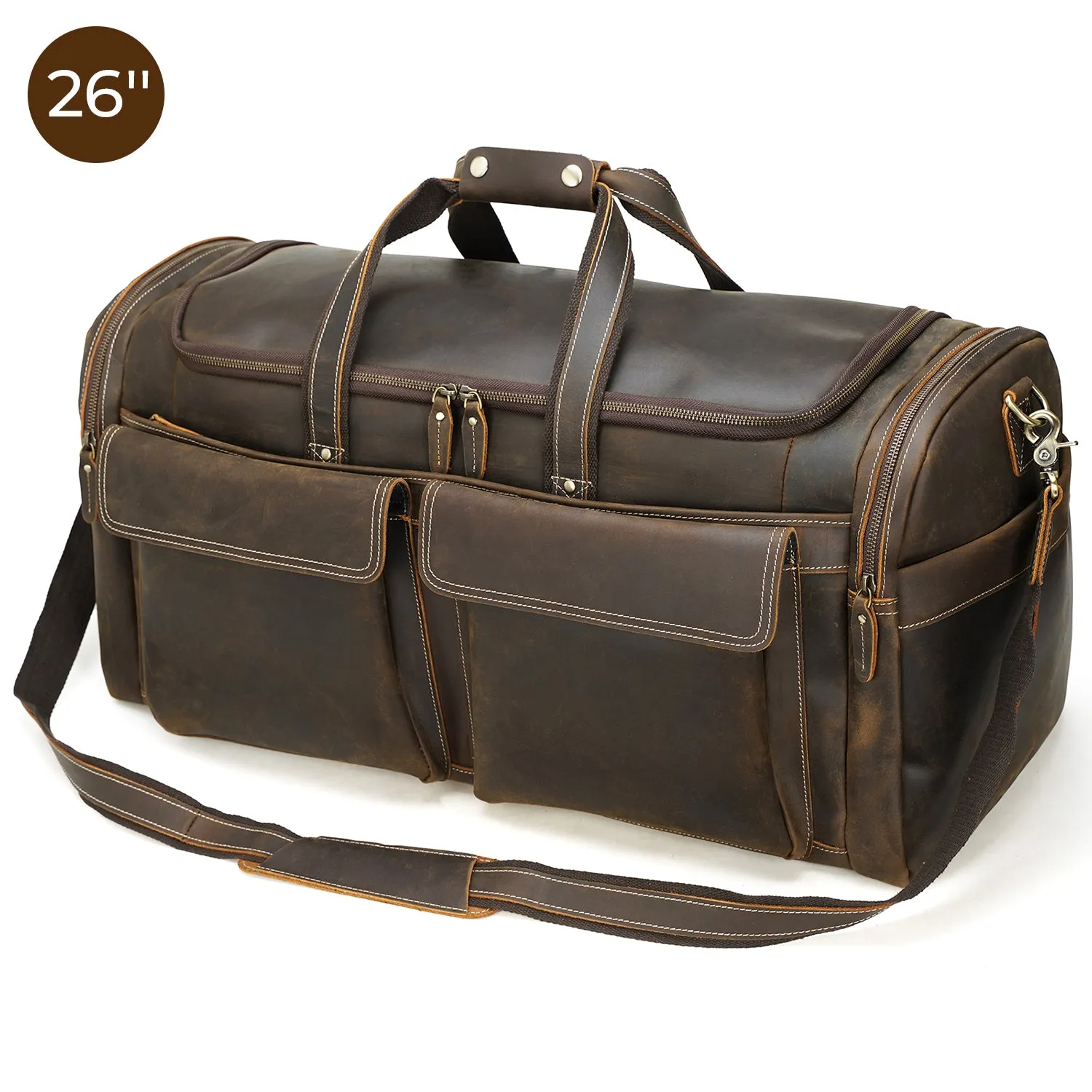 Polare 26"/30" Full Grain Cowhide Leather Large Duffle Weekender Overnight Travel Duffel Bag For Men 62L/72L