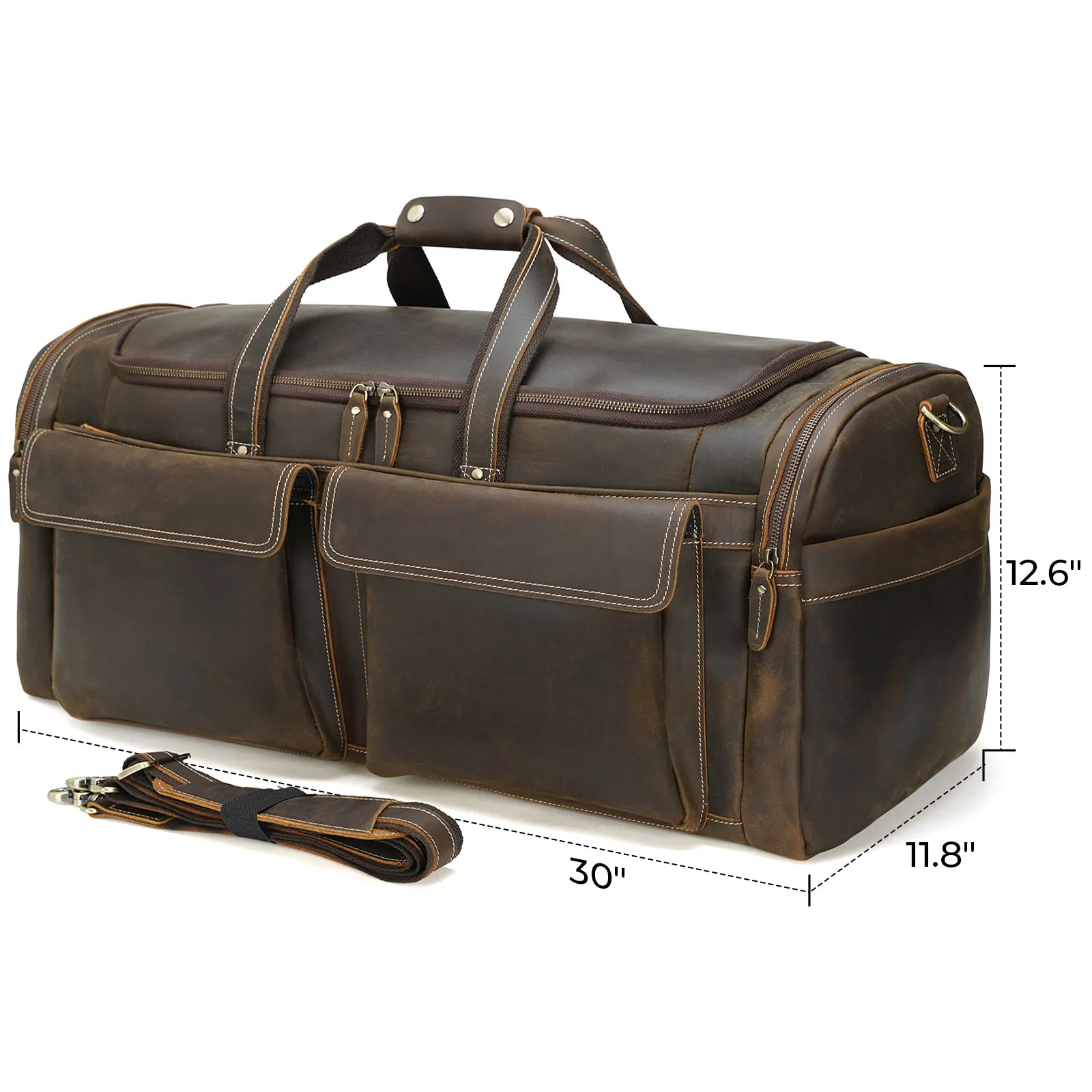 Polare 26"/30" Full Grain Cowhide Leather Large Duffle Weekender Overnight Travel Duffel Bag For Men 62L/72L