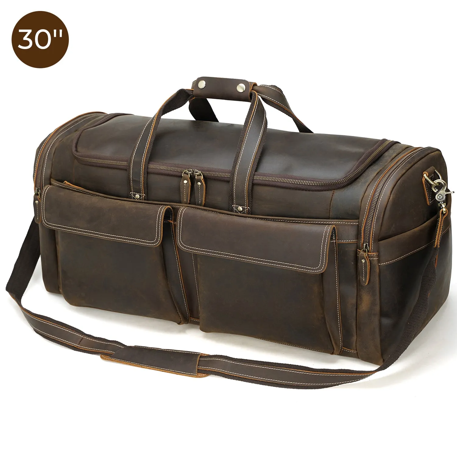 Polare 26"/30" Full Grain Cowhide Leather Large Duffle Weekender Overnight Travel Duffel Bag For Men 62L/72L