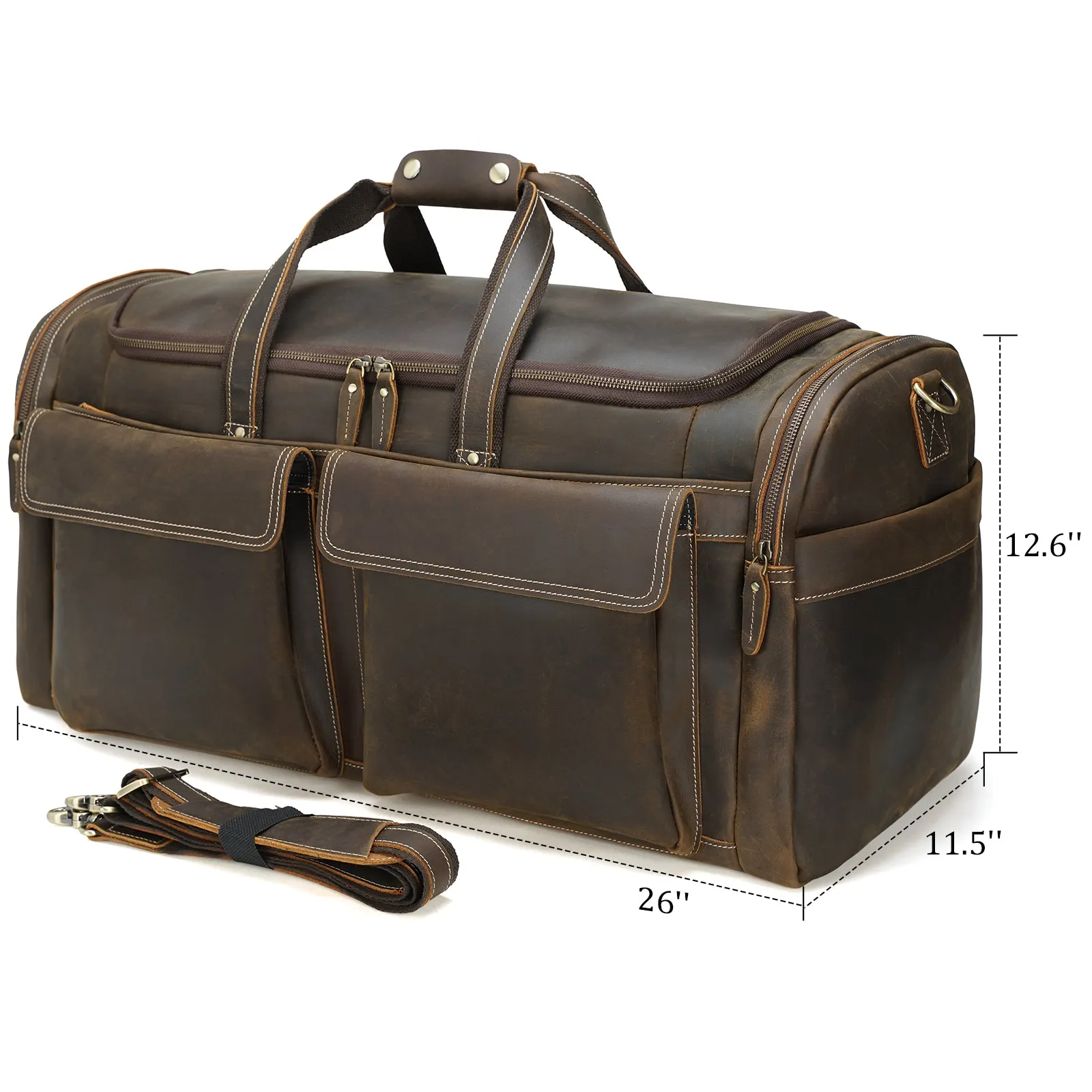 Polare 26"/30" Full Grain Cowhide Leather Large Duffle Weekender Overnight Travel Duffel Bag For Men 62L/72L