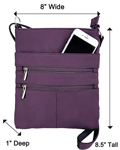 Purple Mini Body Purse Multi Pocket Cross Body Handbag Adjustable Shoulder Strap Designed in the U.S.A.