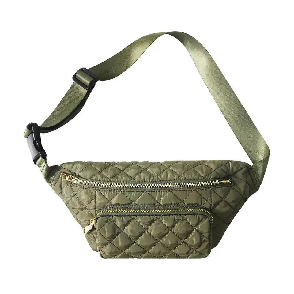 Quilted Nylon Sling/Fanny Bag - Olive, Black Or Ivory